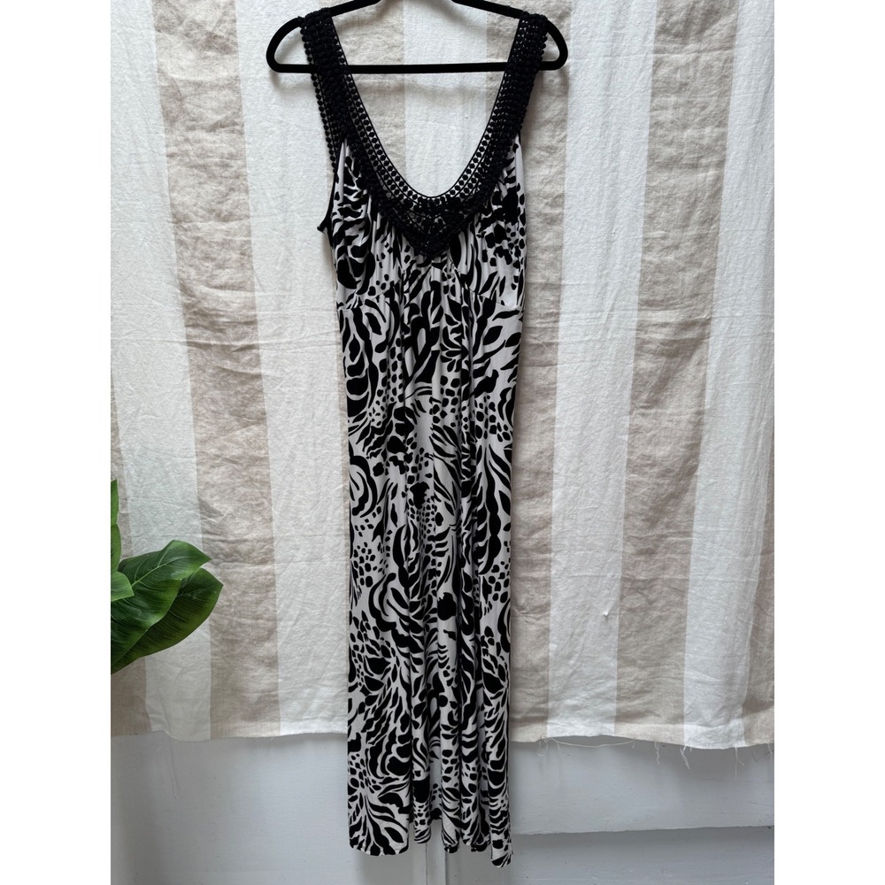 Jonquil In Bloom Black White‎ Abstract Crochet Lace Maxi Lounge Dress Nightie 1X